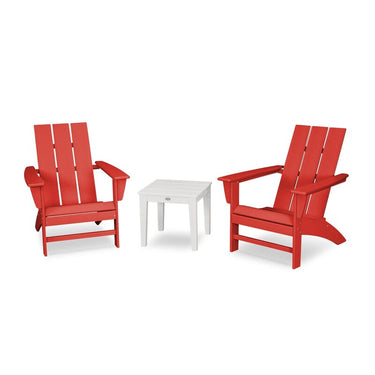POLYWOOD Modern 3-Piece Adirondack Set - Sunset Red / White
